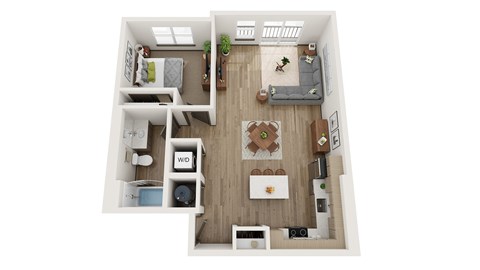 Floor plan for 1 bed, 1 bath, 831 sqft